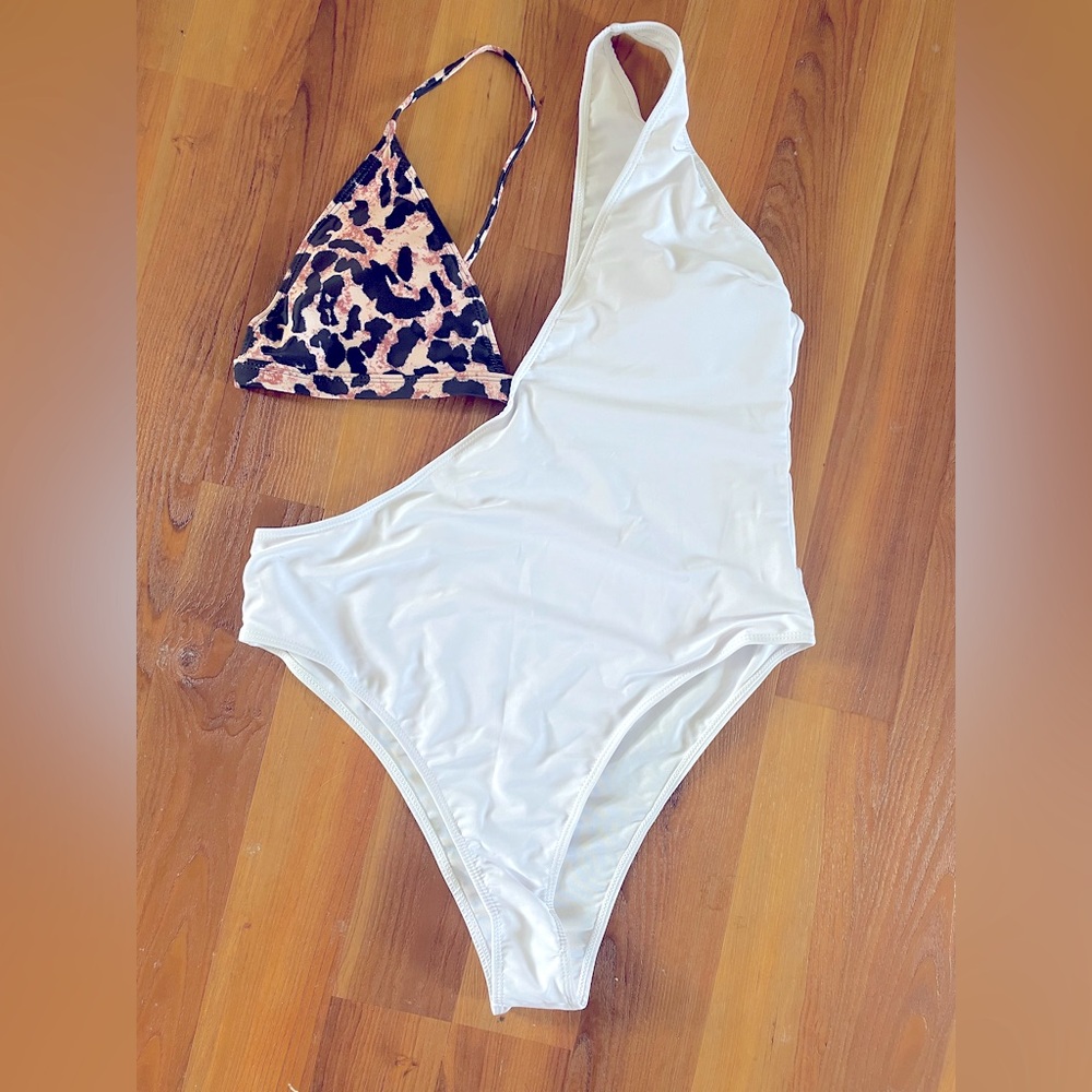 MATTE white/leopard swimsuit